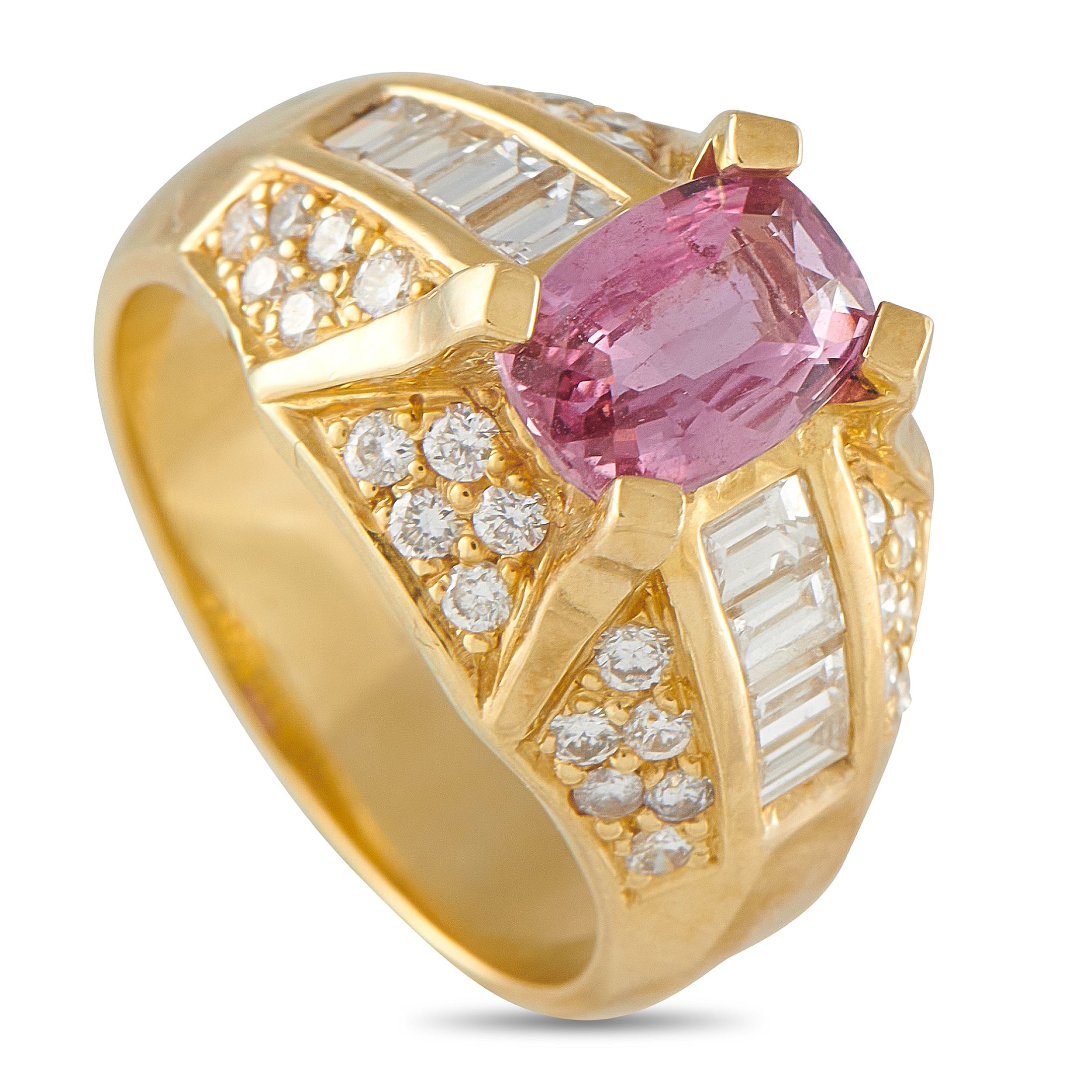 Exclusive 18K Yellow Gold 1.28ct Diamond and Pink Sapphire Ring MF06-070125 – This timeless ring is stylish, sophisticated, a