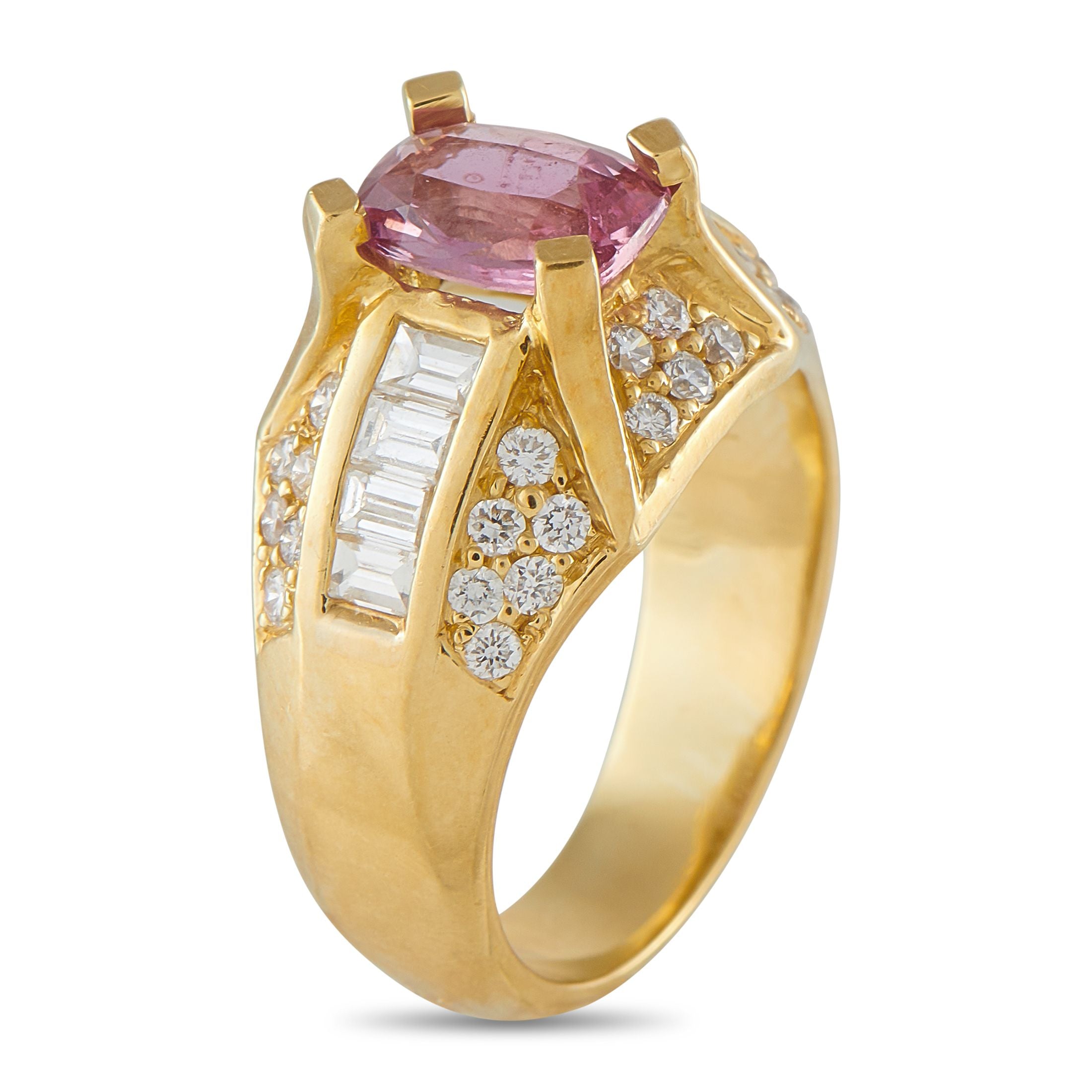 Exclusive 18K Yellow Gold 1.28ct Diamond and Pink Sapphire Ring