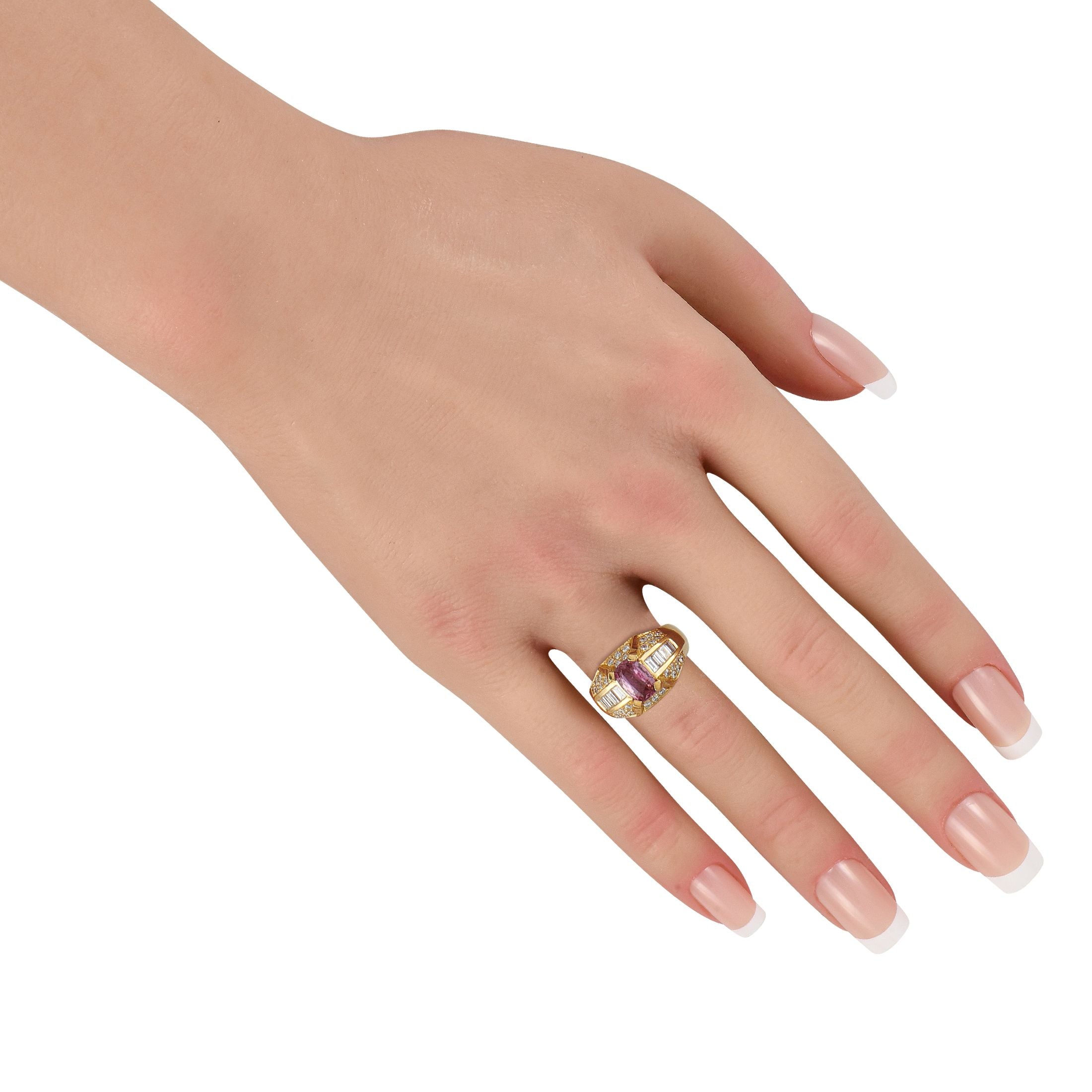 Exclusive 18K Yellow Gold 1.28ct Diamond and Pink Sapphire Ring