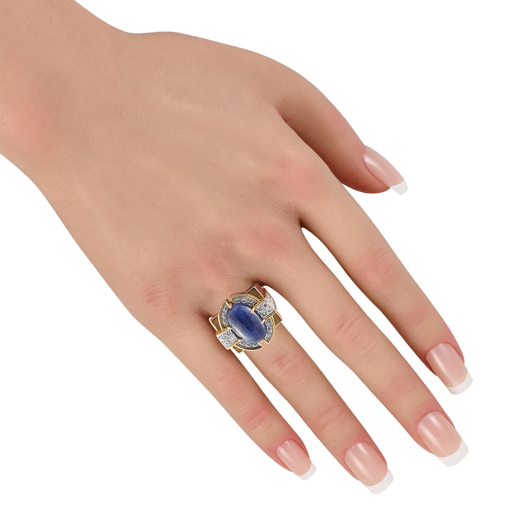 18K Yellow Gold 1.20ct Diamond and Sapphire Ring