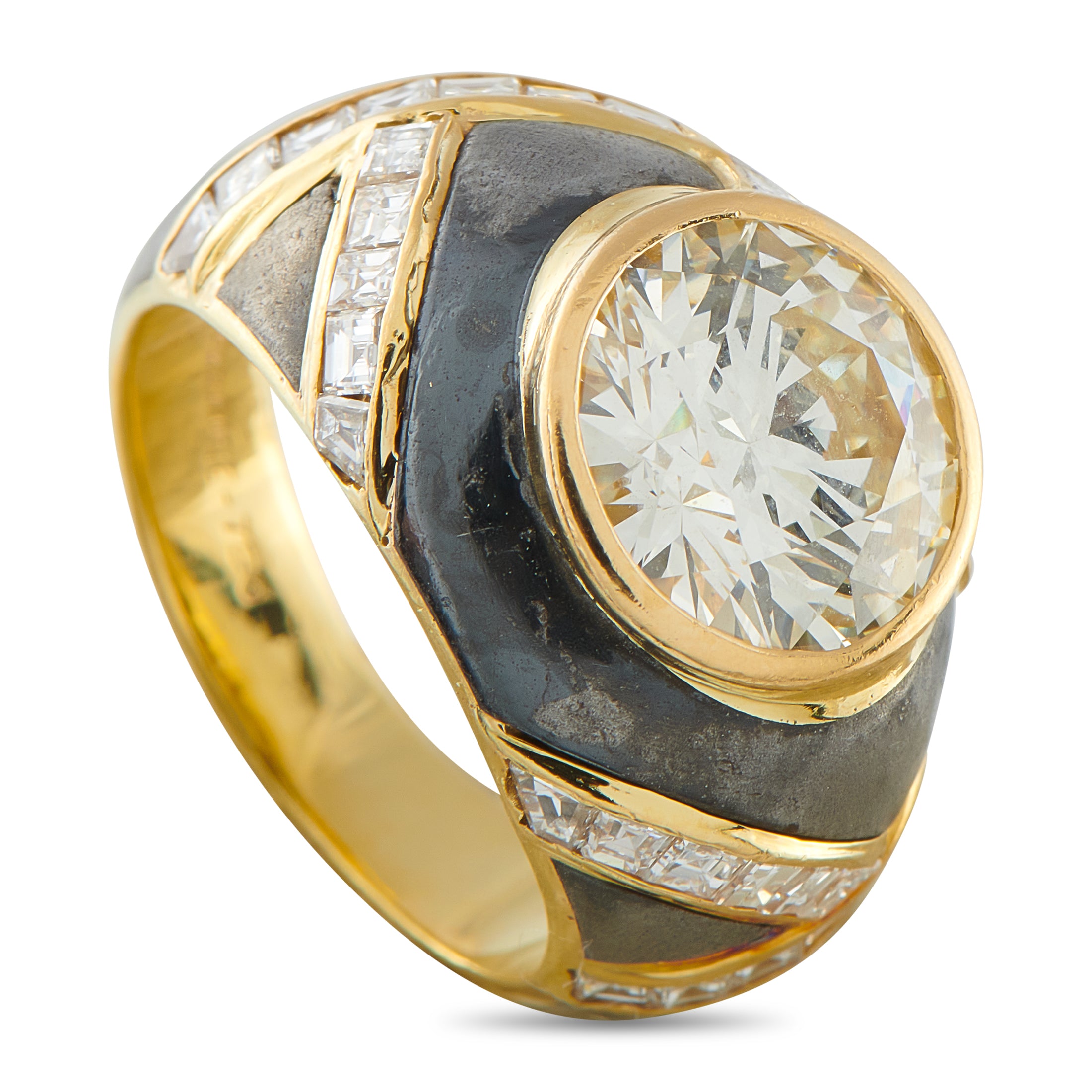Faraone18K Yellow Gold & Black Enamel 4.72 ct Diamond Ring