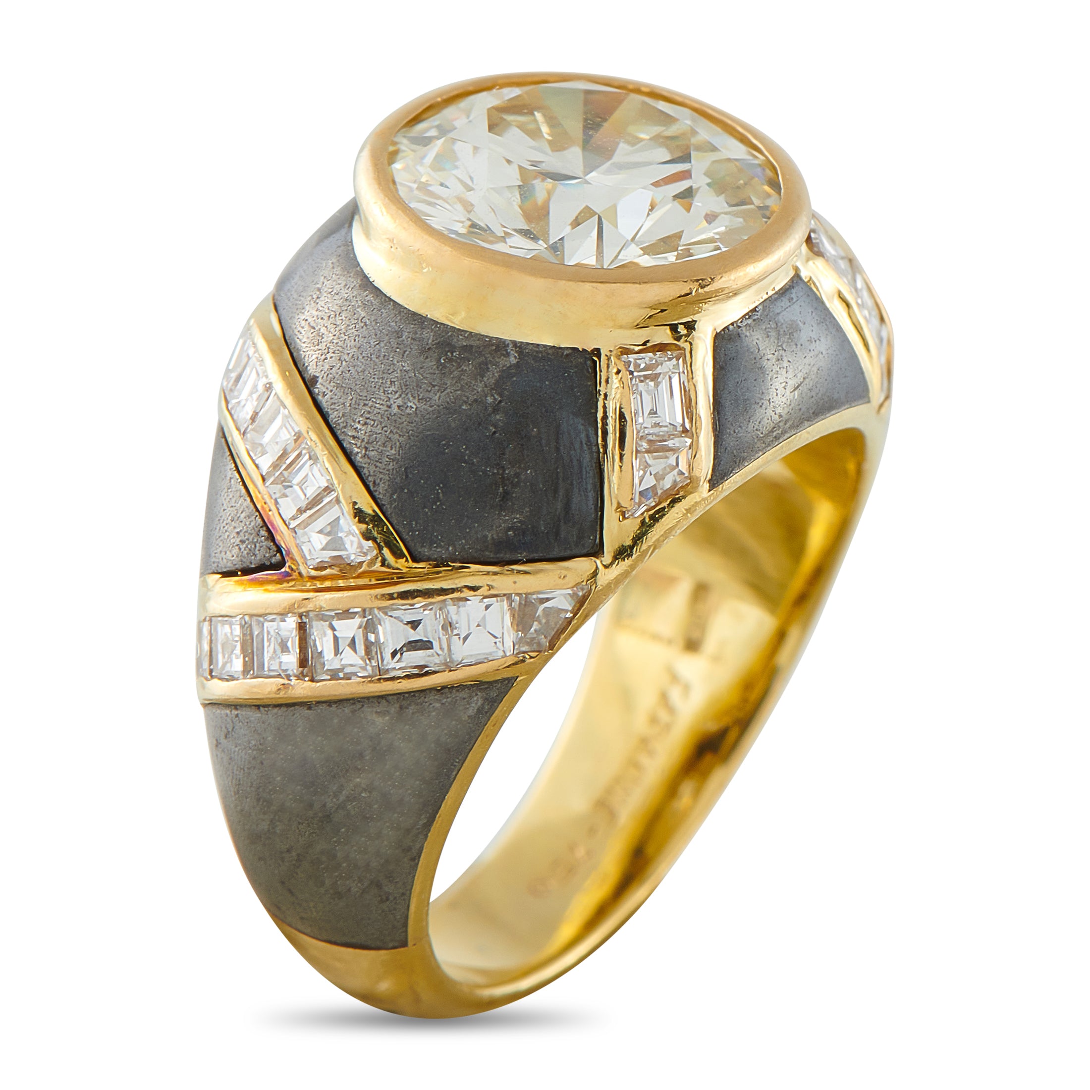 Faraone18K Yellow Gold & Black Enamel 4.72 ct Diamond Ring