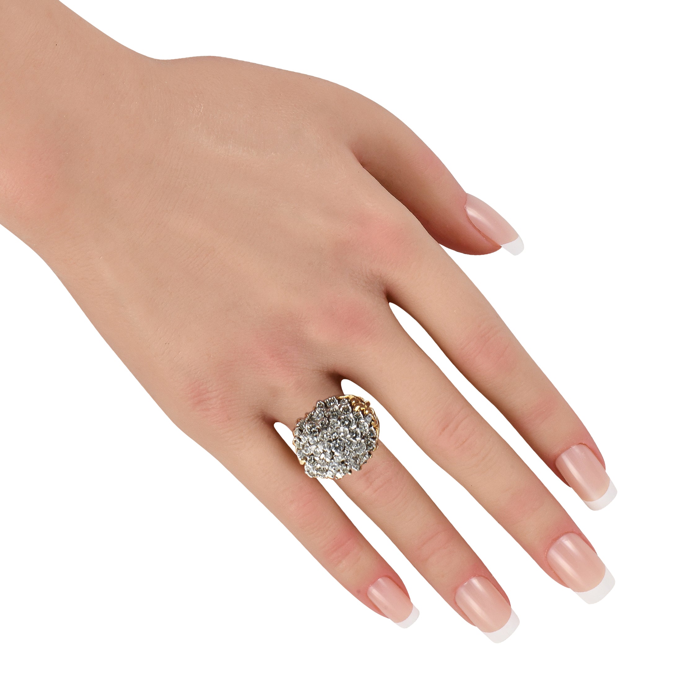 18K Yellow and White Gold 3.5ct Diamond Cluster Ring