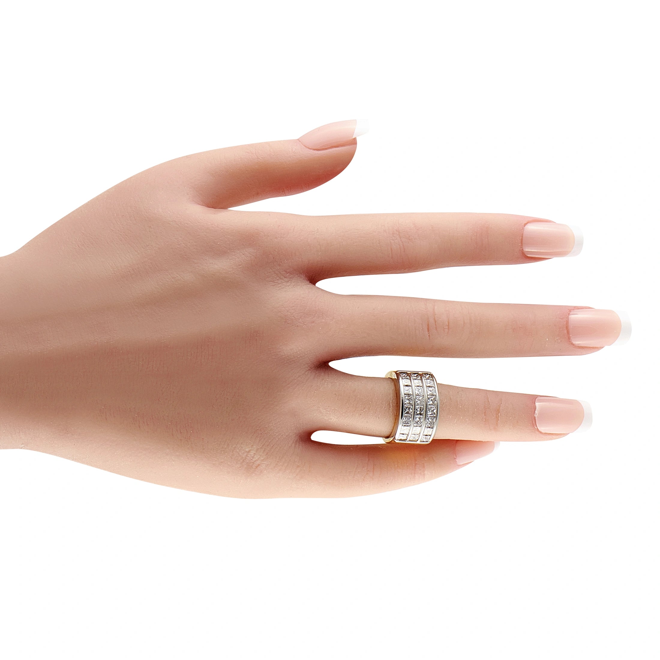 18K Yellow Gold 2.88ct Diamond Three-Row Princess Cut Channel Band