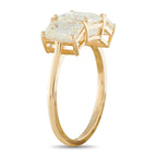 Yellow gold three-stone ring with large square center diamond and side diamonds
