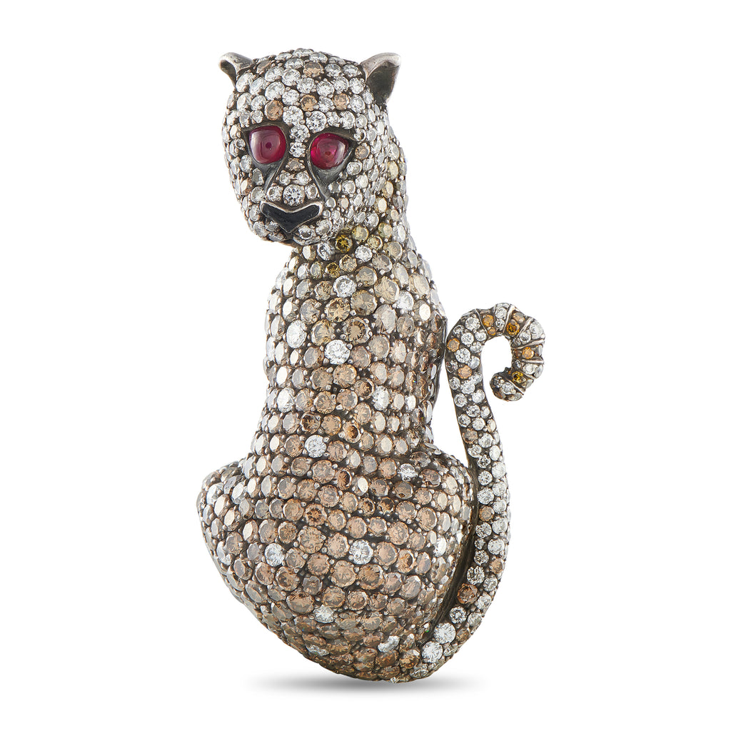 18K Yellow Gold 27.04ct Diamond and Ruby Brooch