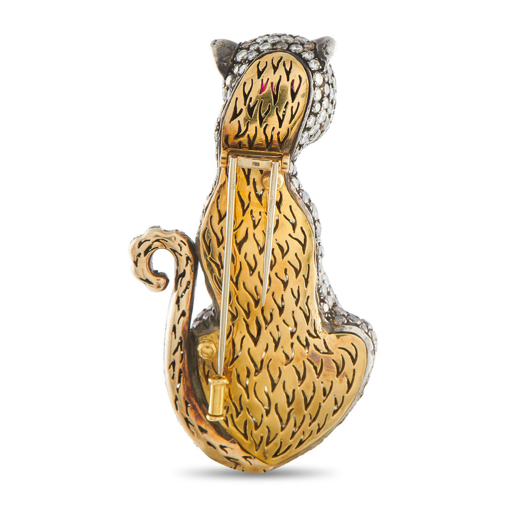 18K Yellow Gold 27.04ct Diamond and Ruby Brooch