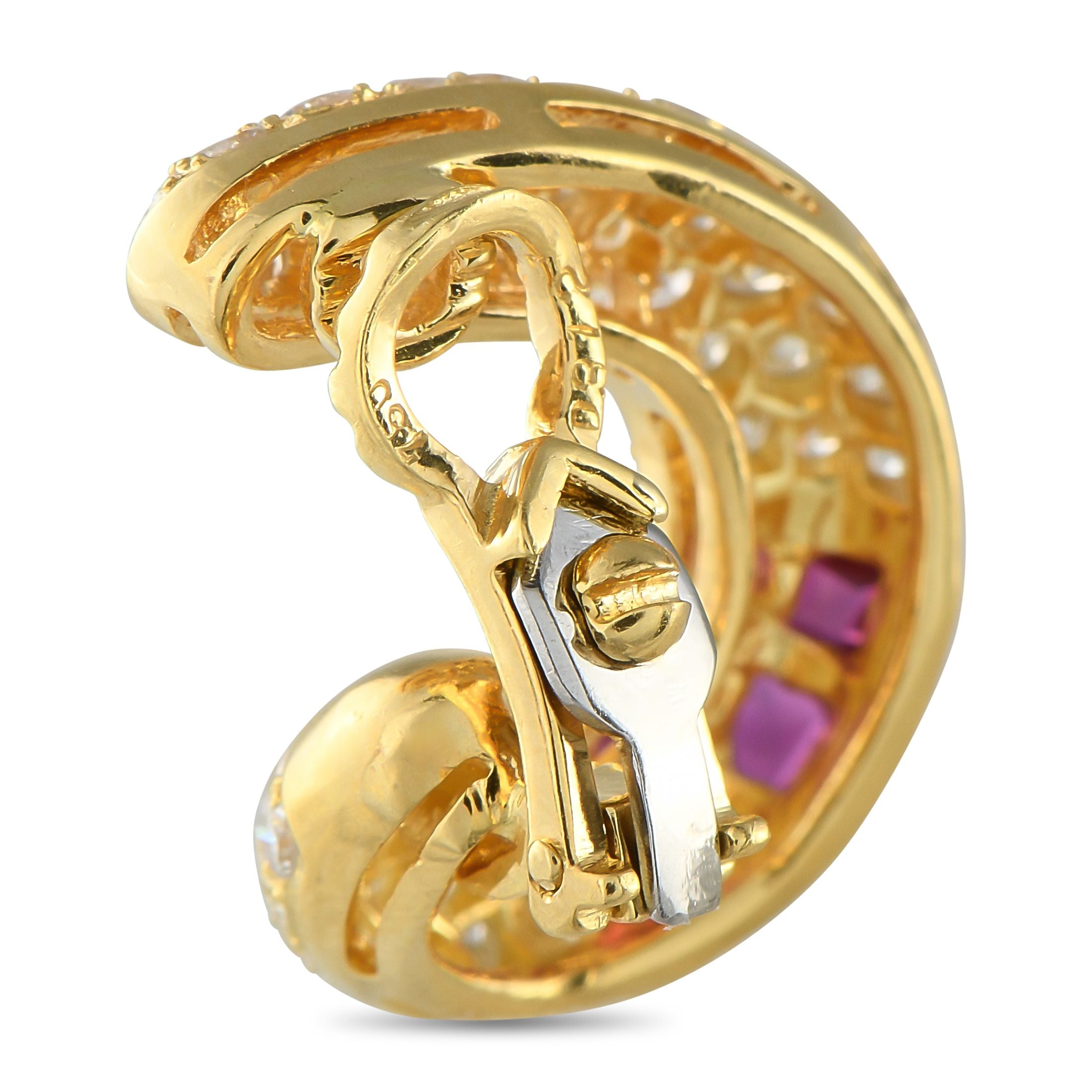 Exclusive 18K Yellow Gold 3.12ct Diamond and Ruby Clip-On Earrings