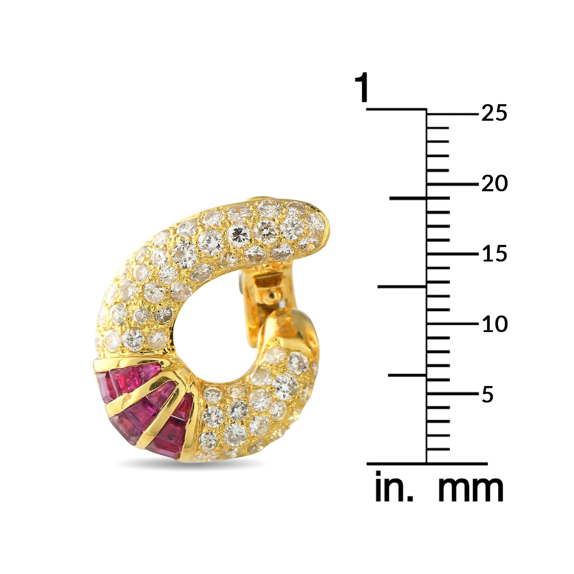 Exclusive 18K Yellow Gold 3.12ct Diamond and Ruby Clip-On Earrings