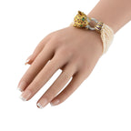 Exclusive 18K Yellow Gold 0.78ct Diamond, Ruby, Emerald, and Pearl Lion Head Multi-Strand Bracelet