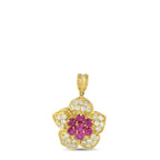 Exclusive  18K Yellow Gold 1.49ct Diamond and Ruby Flower Pendant