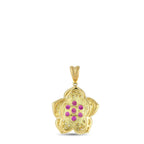 18K Yellow Gold 1.49ct Diamond and Ruby Flower Pendant