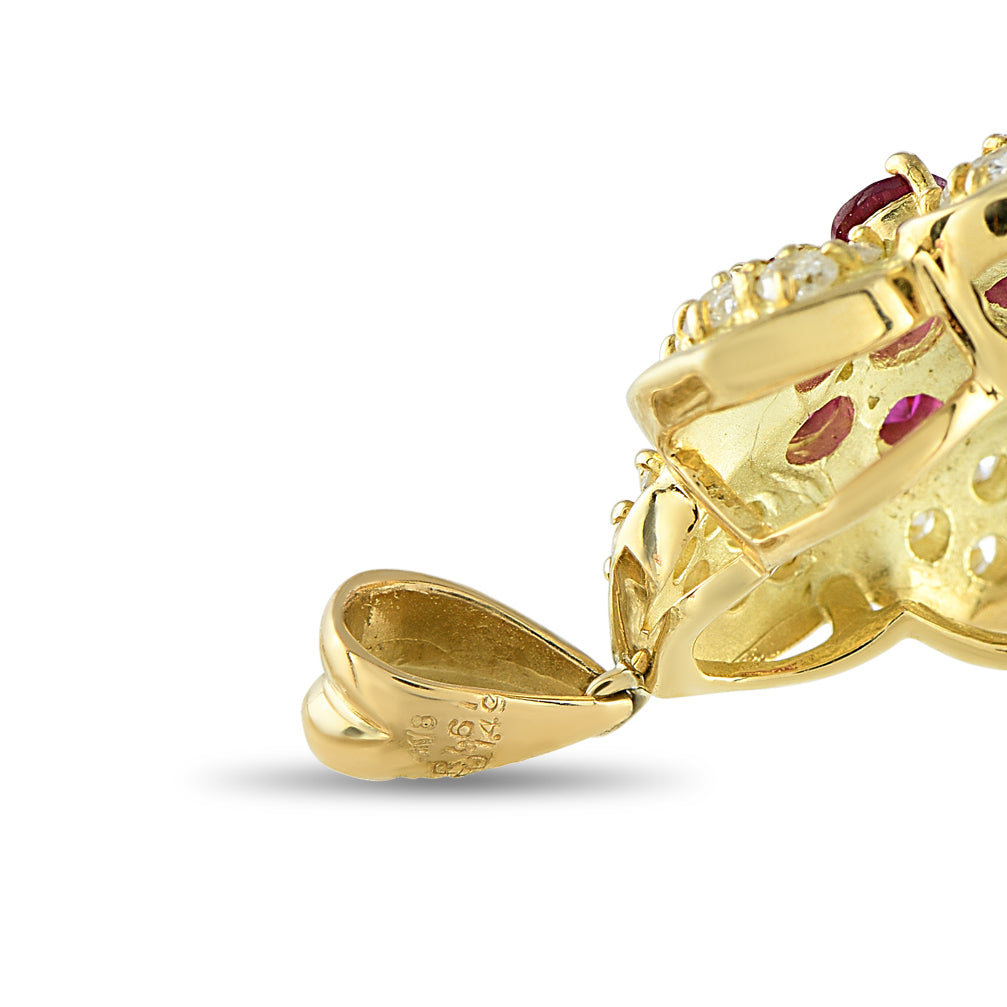 18K Yellow Gold 1.49ct Diamond and Ruby Flower Pendant