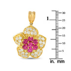 18K Yellow Gold 1.49ct Diamond and Ruby Flower Pendant