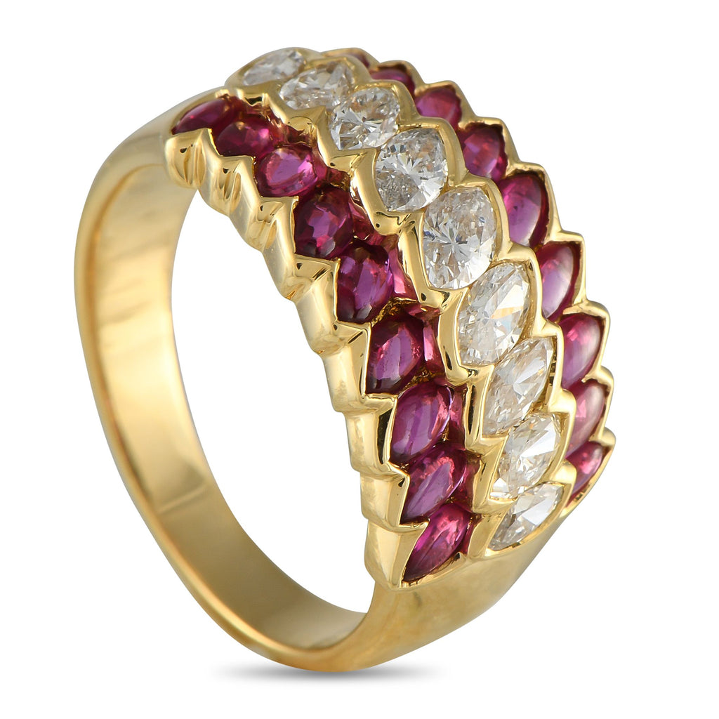 Exclusive 18K Yellow Gold 0.87ct Diamond and Ruby Ring MF06-051525 – This uniquely designed ring is instantly captivating