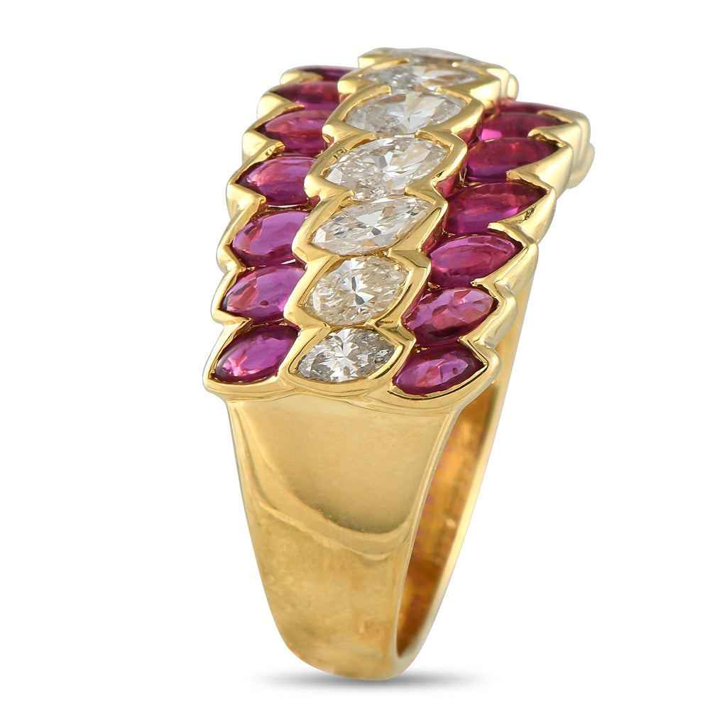 Exclusive 18K Yellow Gold 0.87ct Diamond and Ruby Ring