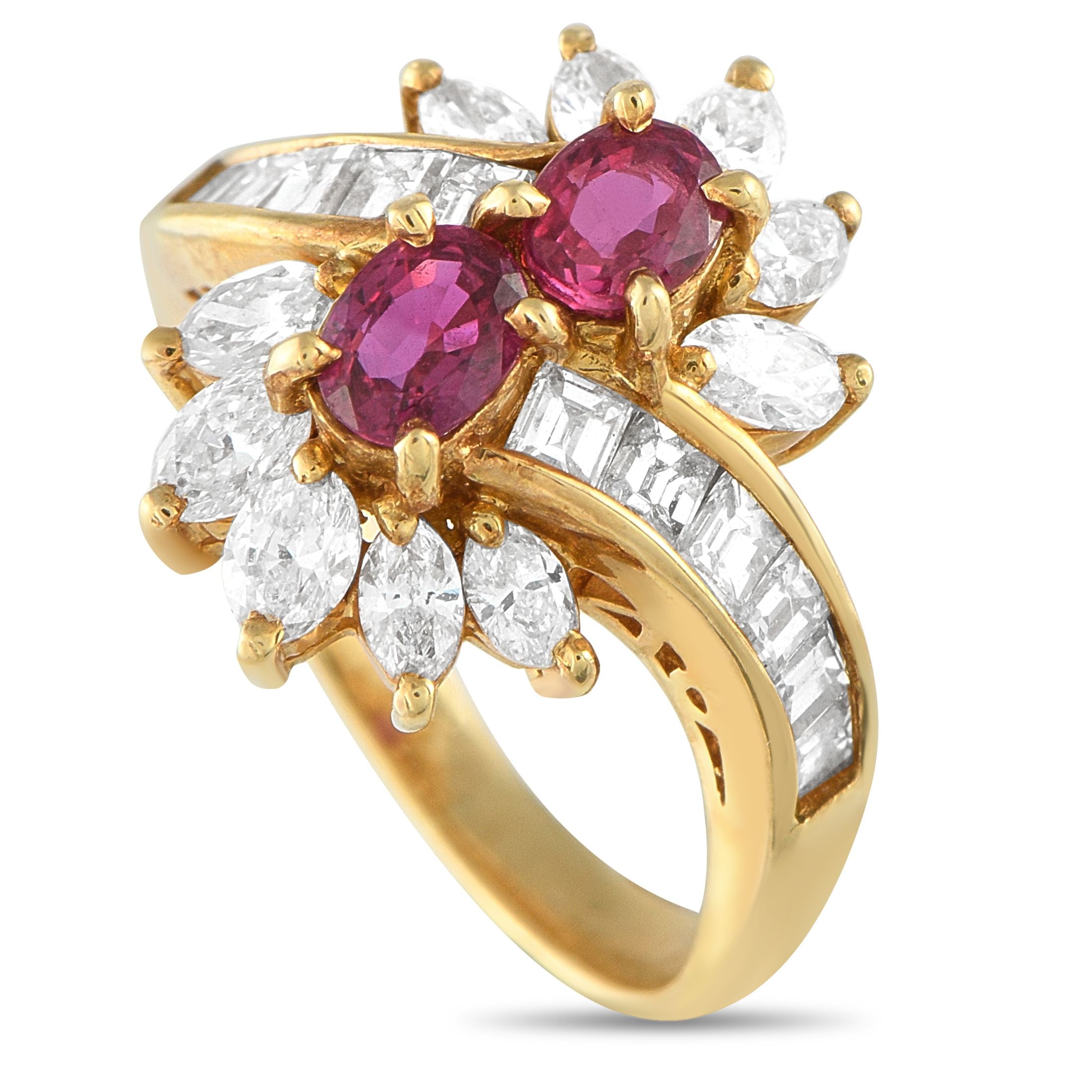 Exclusive 18K Yellow Gold 1.50ct Diamond and Ruby Ring MF08-073125 – Inherently opulent, this dynamic 18K Yellow Gold ring wi