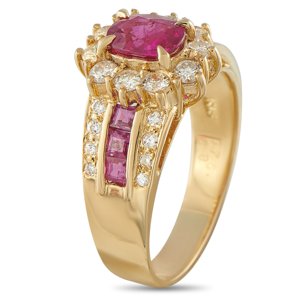 18K Yellow Gold 1.08ct Diamond and Ruby Ring