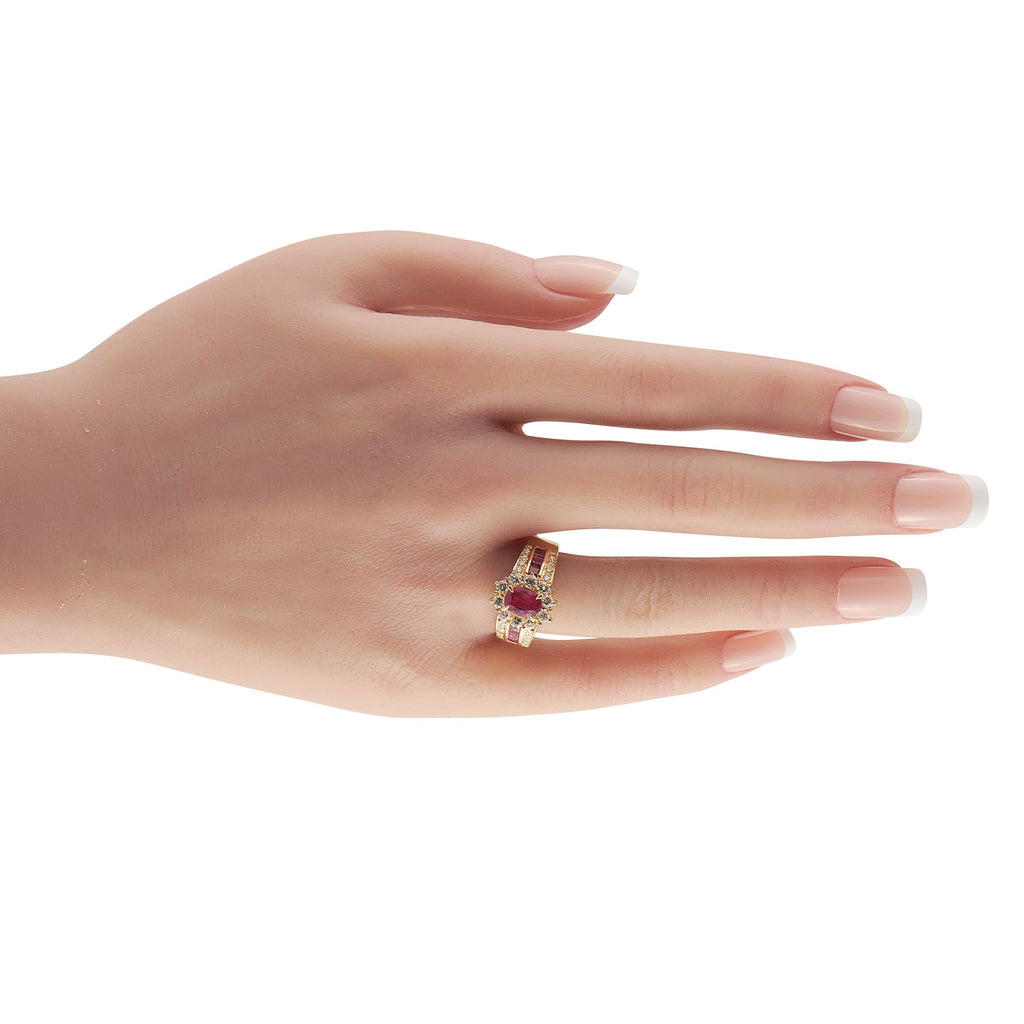 18K Yellow Gold 1.08ct Diamond and Ruby Ring
