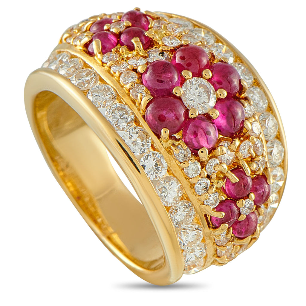 Exclusive 18K Yellow Gold Diamond and Ruby Ring MF07-101725 – There’s something incredibly captivating about this detailed 18
