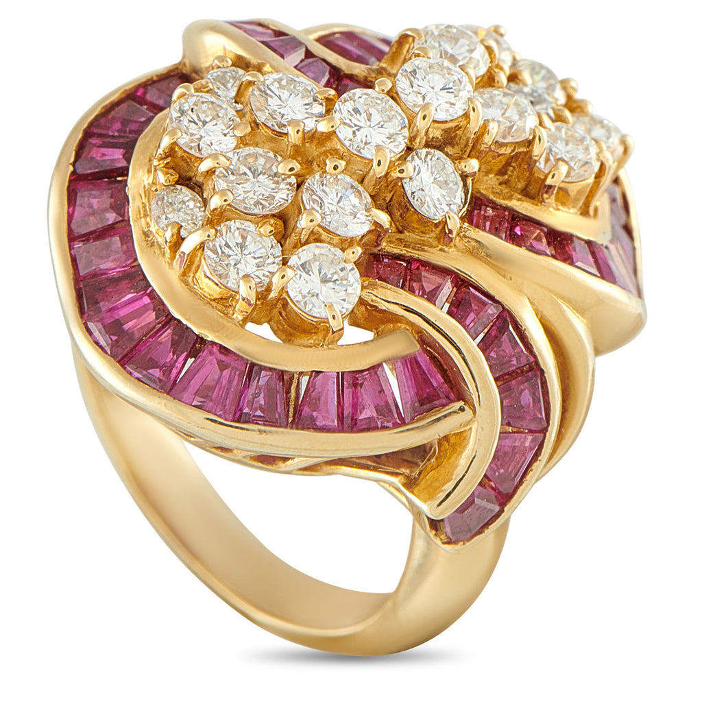 Exclusive 18K Yellow Gold 1.50ct Diamond and Ruby Ring MF34-101725 – This luxury ring is meant to make a statement