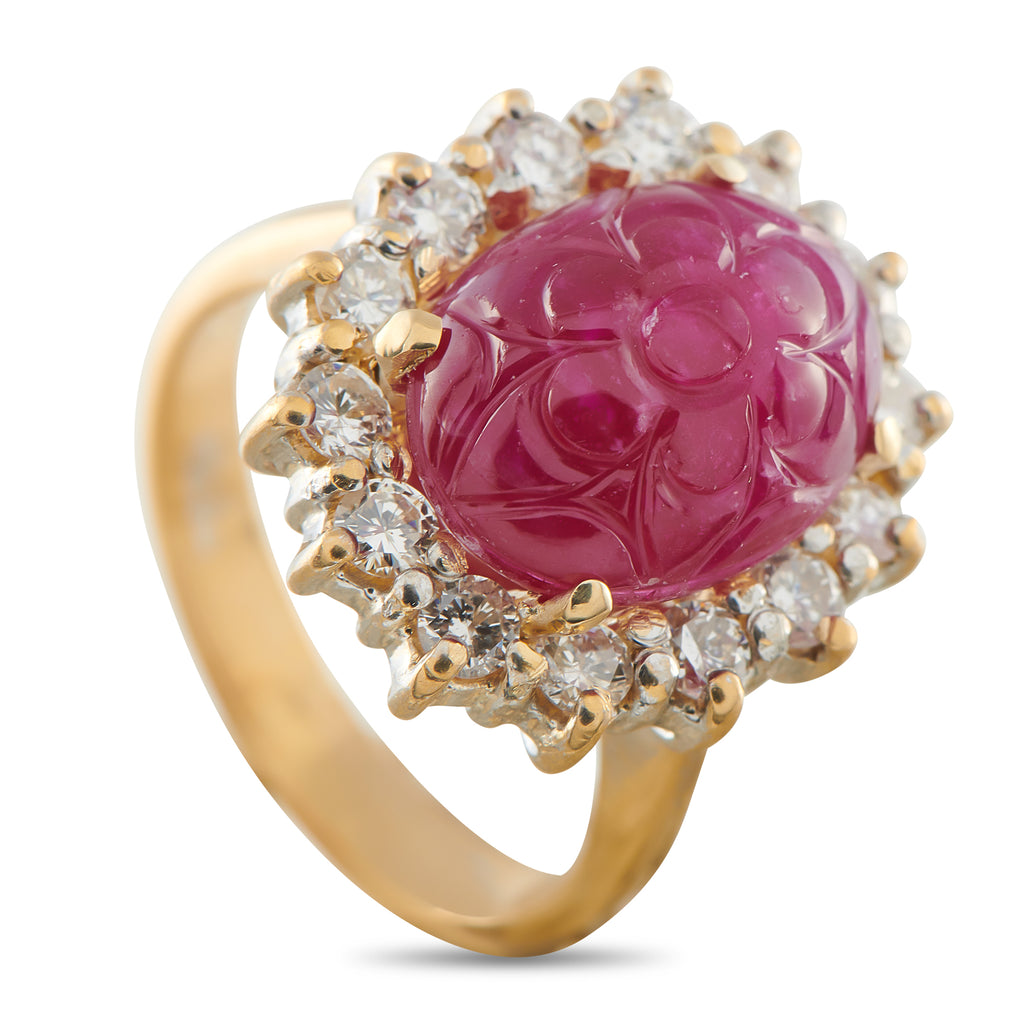 18K Yellow Gold 0.84ct Diamond and Ruby Ring