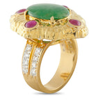 18K Yellow Gold 0.48ct Diamond, Ruby, and Jade Ring
