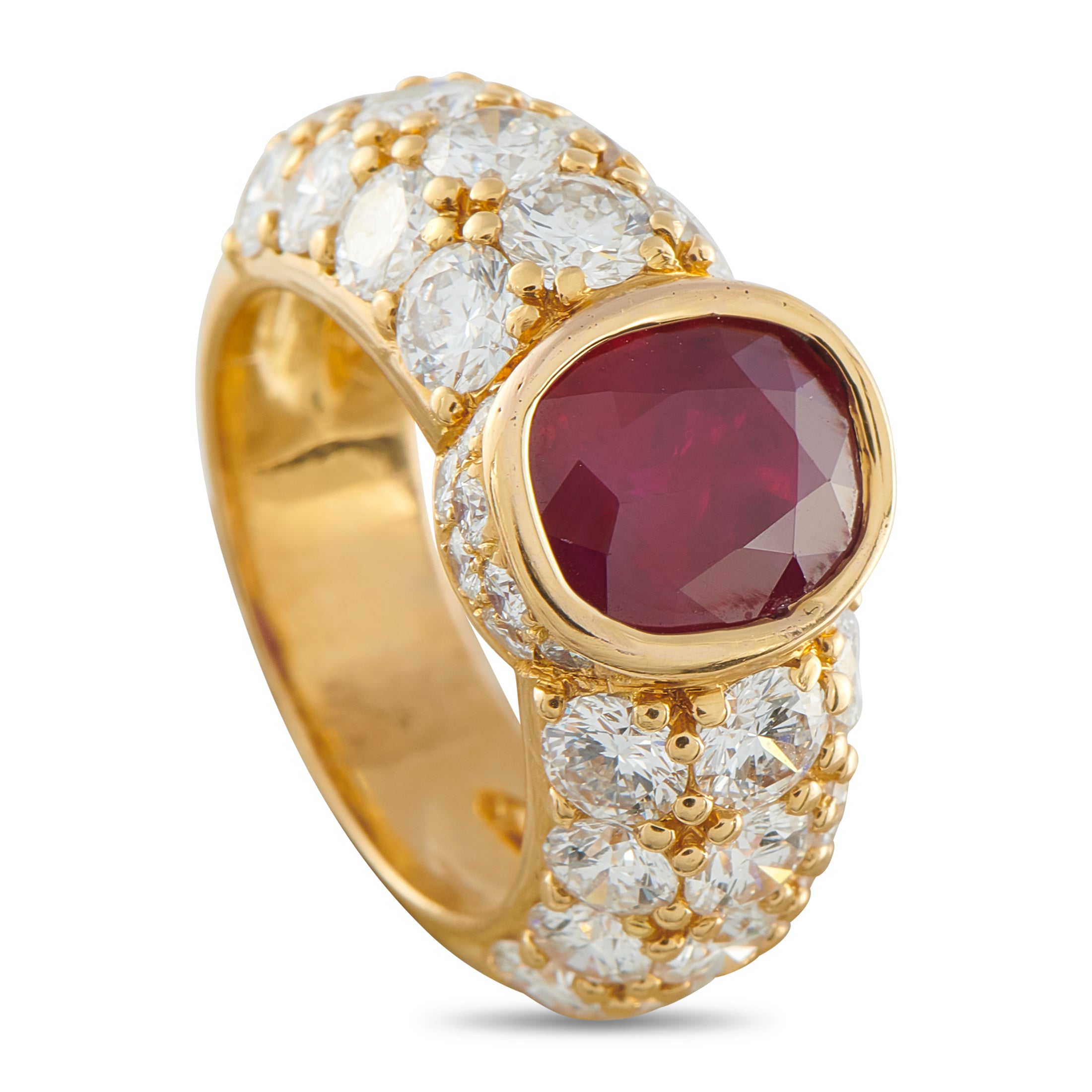18K Yellow Gold 4.40ct Diamond and Burma Ruby Ring
