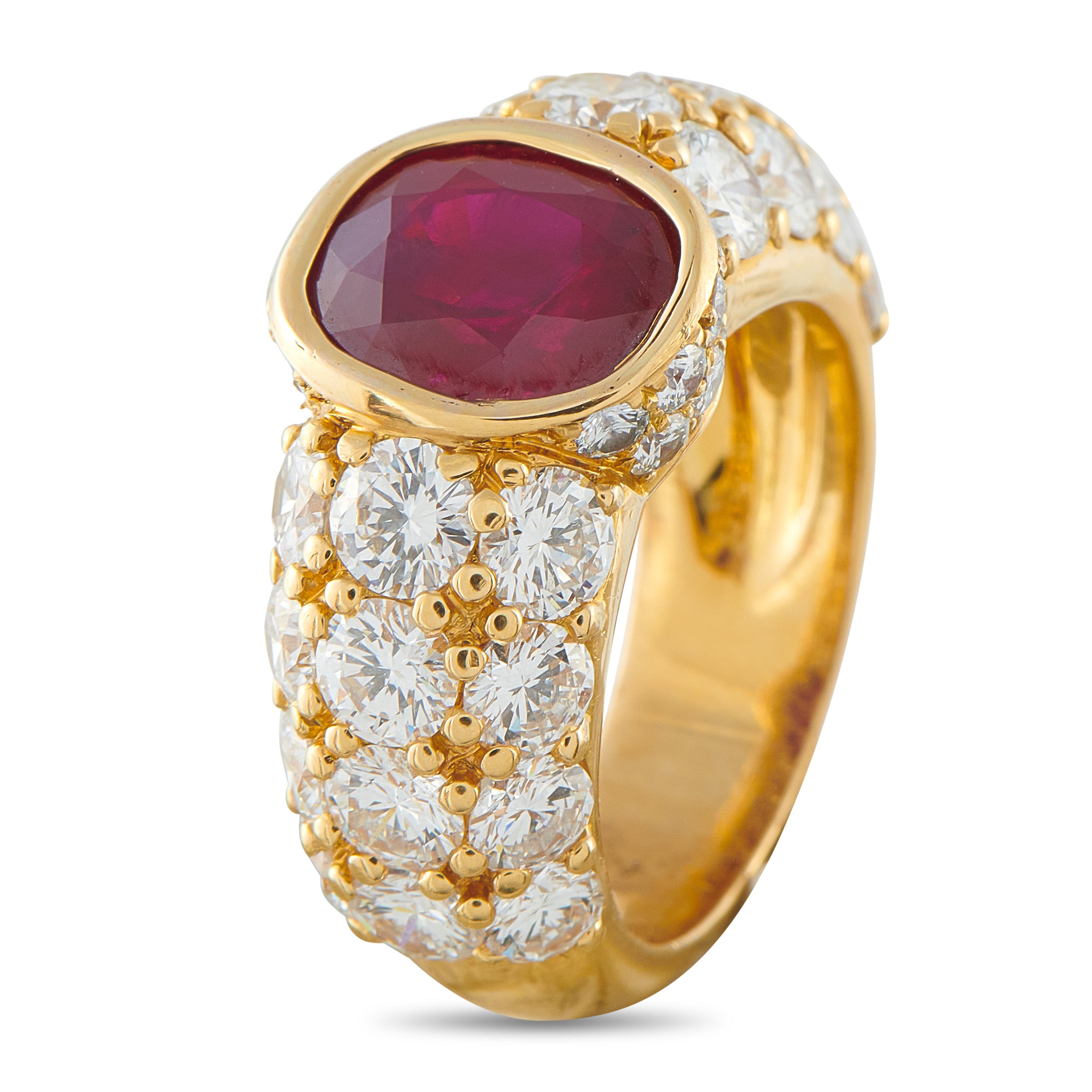 18K Yellow Gold 4.40ct Diamond and Burma Ruby Ring