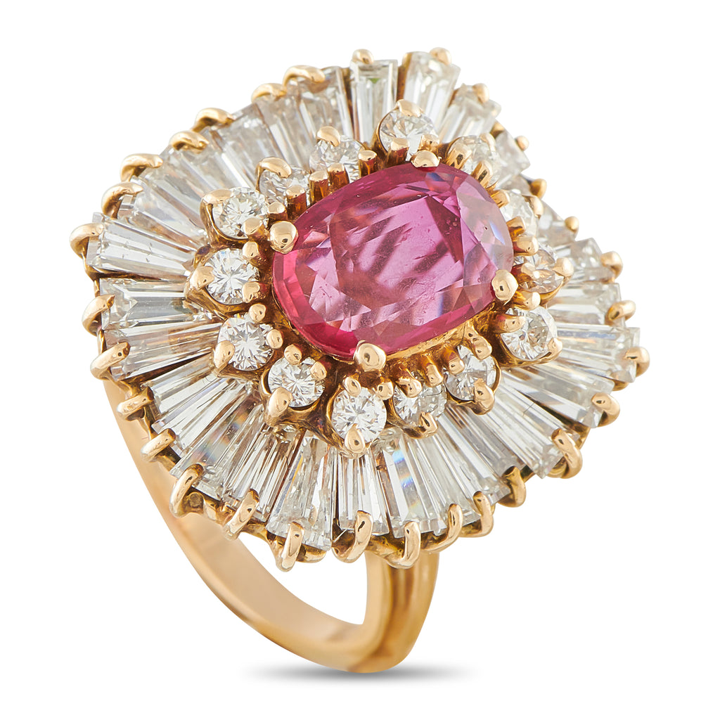 18K Yellow Gold 4.0ct Diamond and Ruby Ring