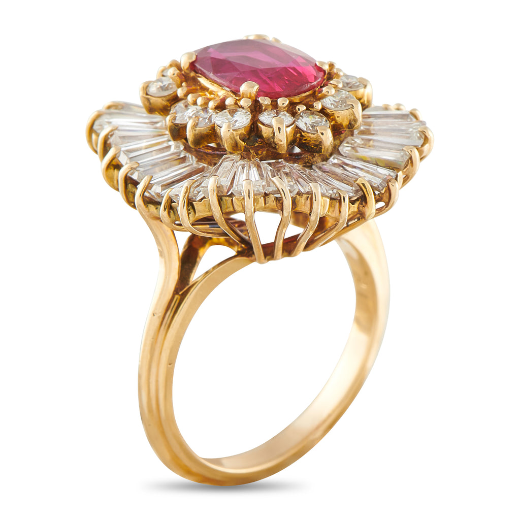 18K Yellow Gold 4.0ct Diamond and Ruby Ring