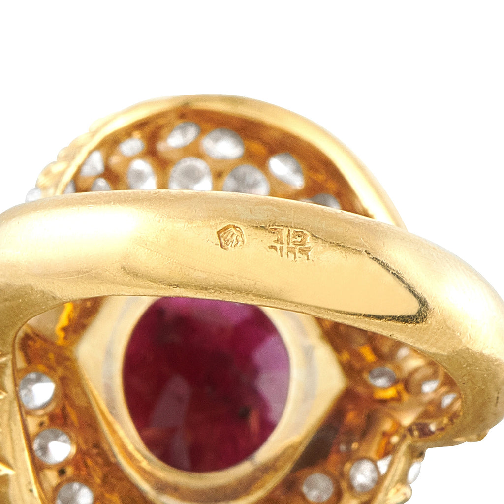 18K Yellow Gold 3.50ct Diamond and Ruby Cocktail Ring
