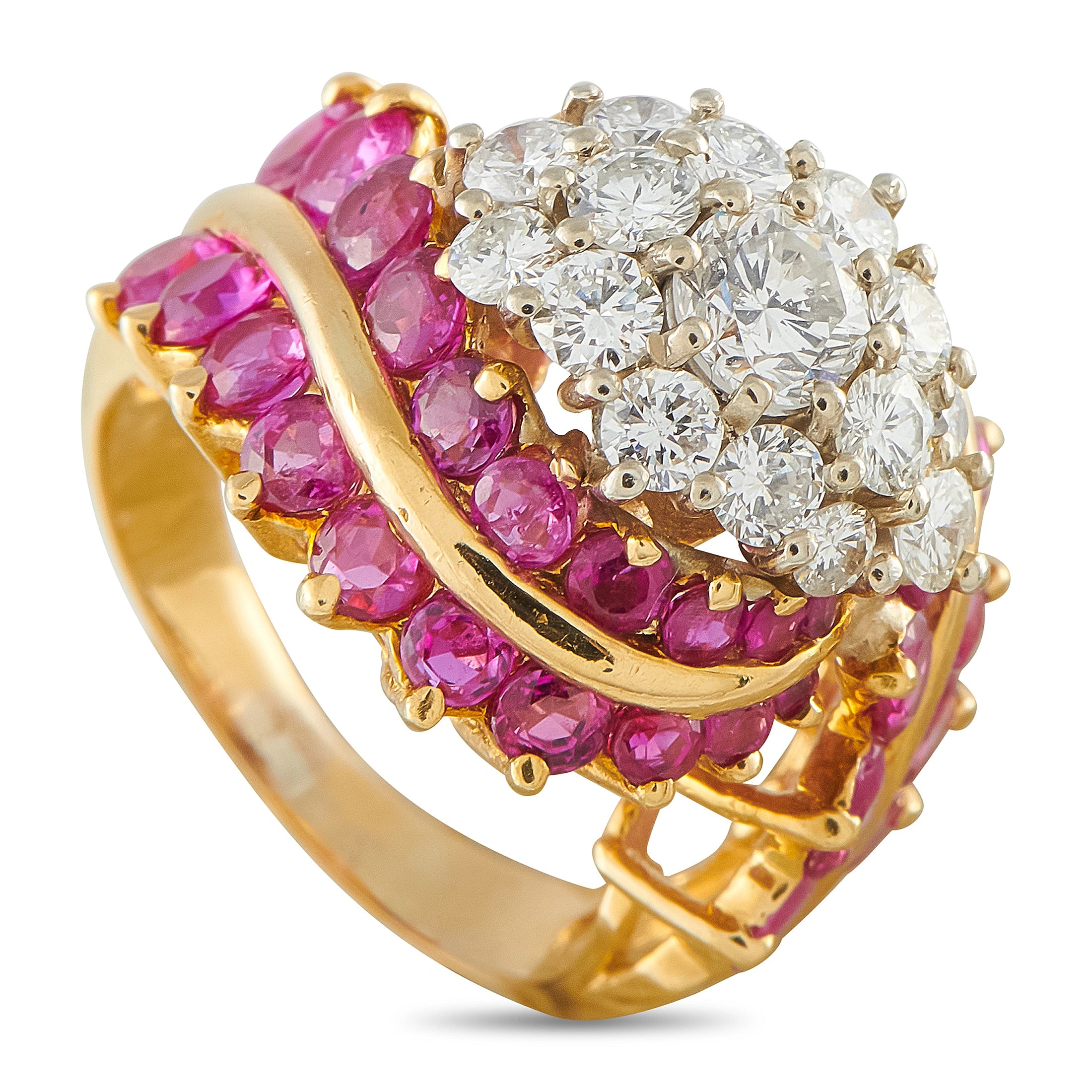 18K Yellow Gold 1.75ct Diamond and Ruby Cocktail Ring