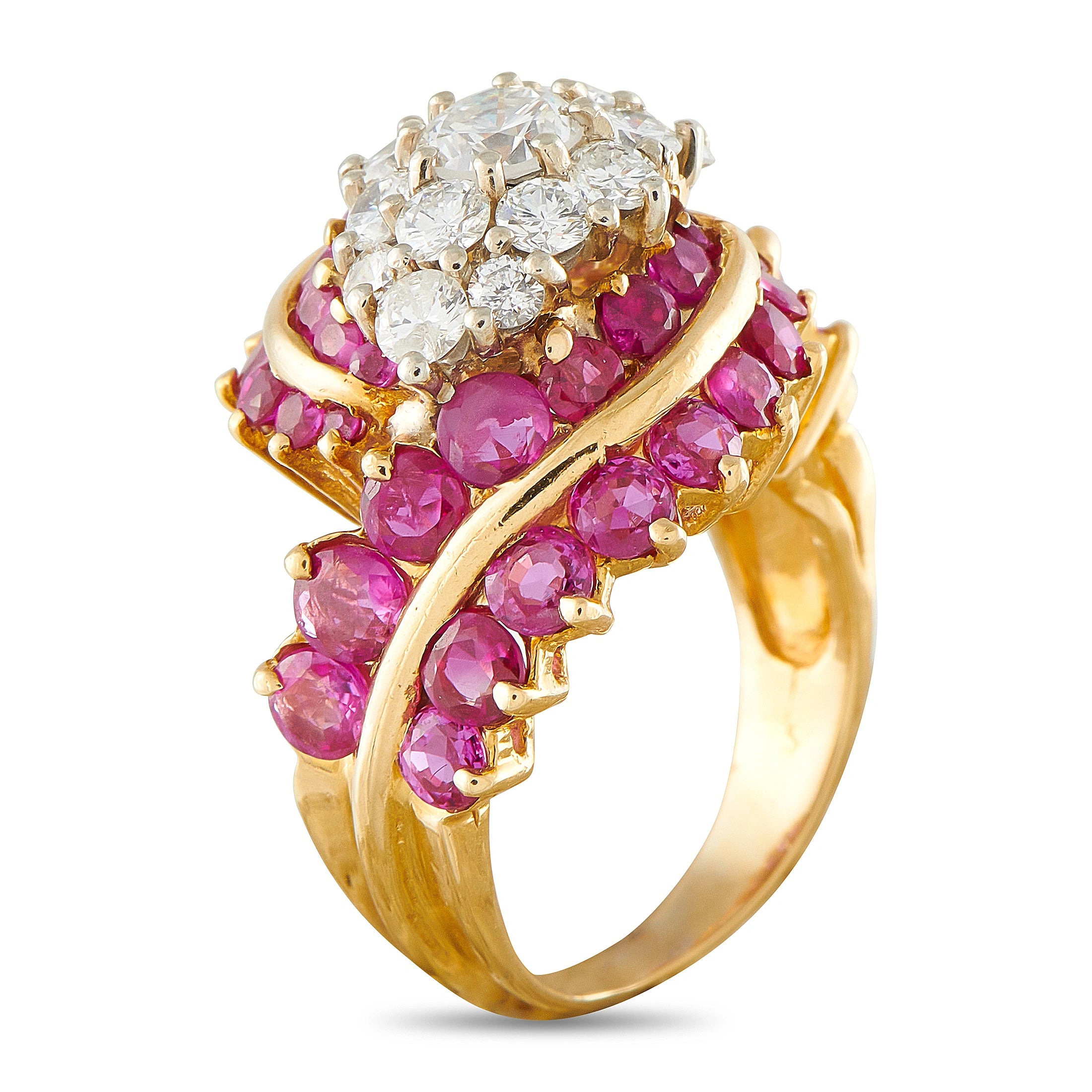 18K Yellow Gold 1.75ct Diamond and Ruby Cocktail Ring