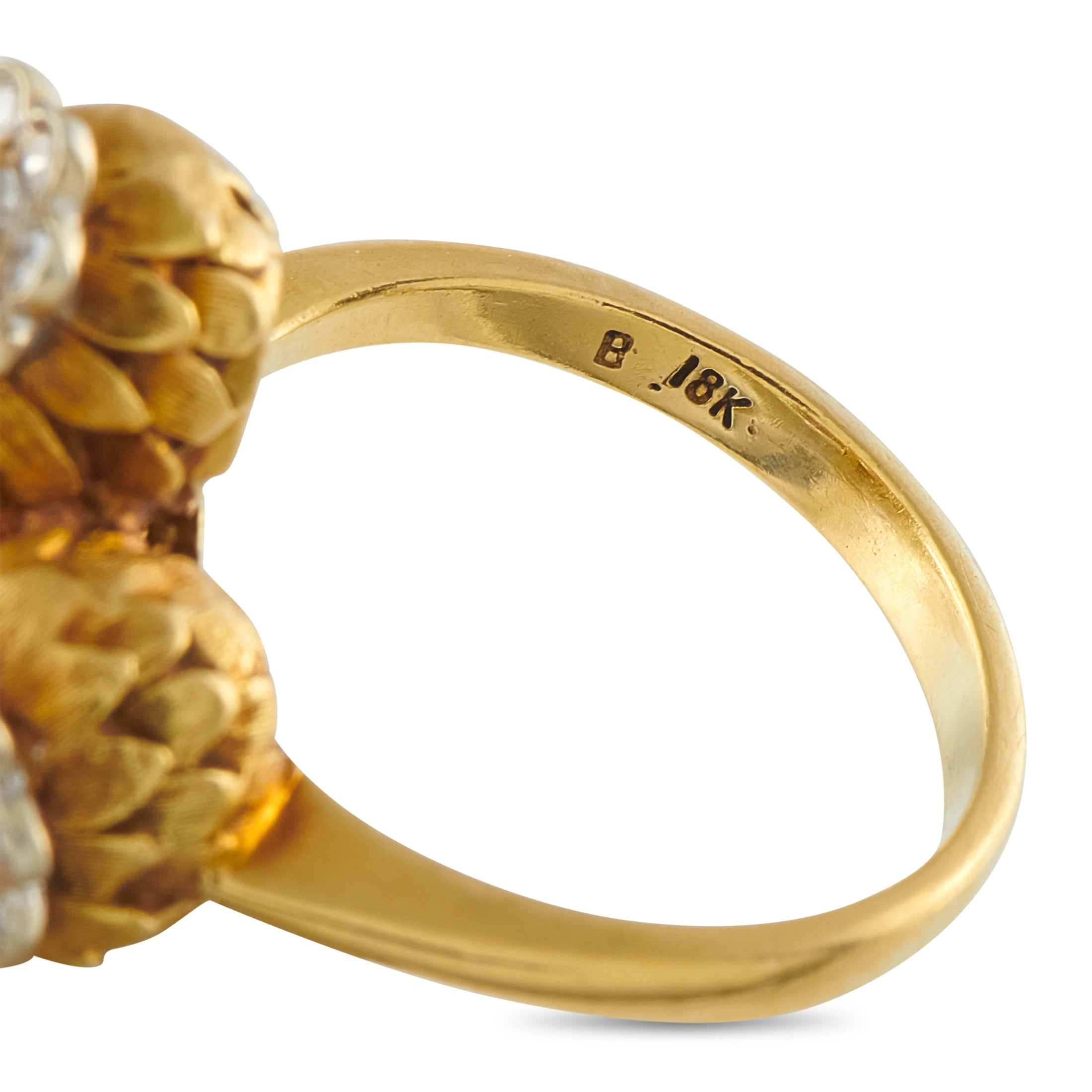 18K Yellow Gold Diamond and Ruby Triple Flower Ring