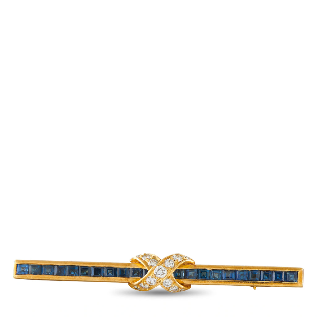 18K Yellow Gold 0.30ct Diamond and Sapphire Pin