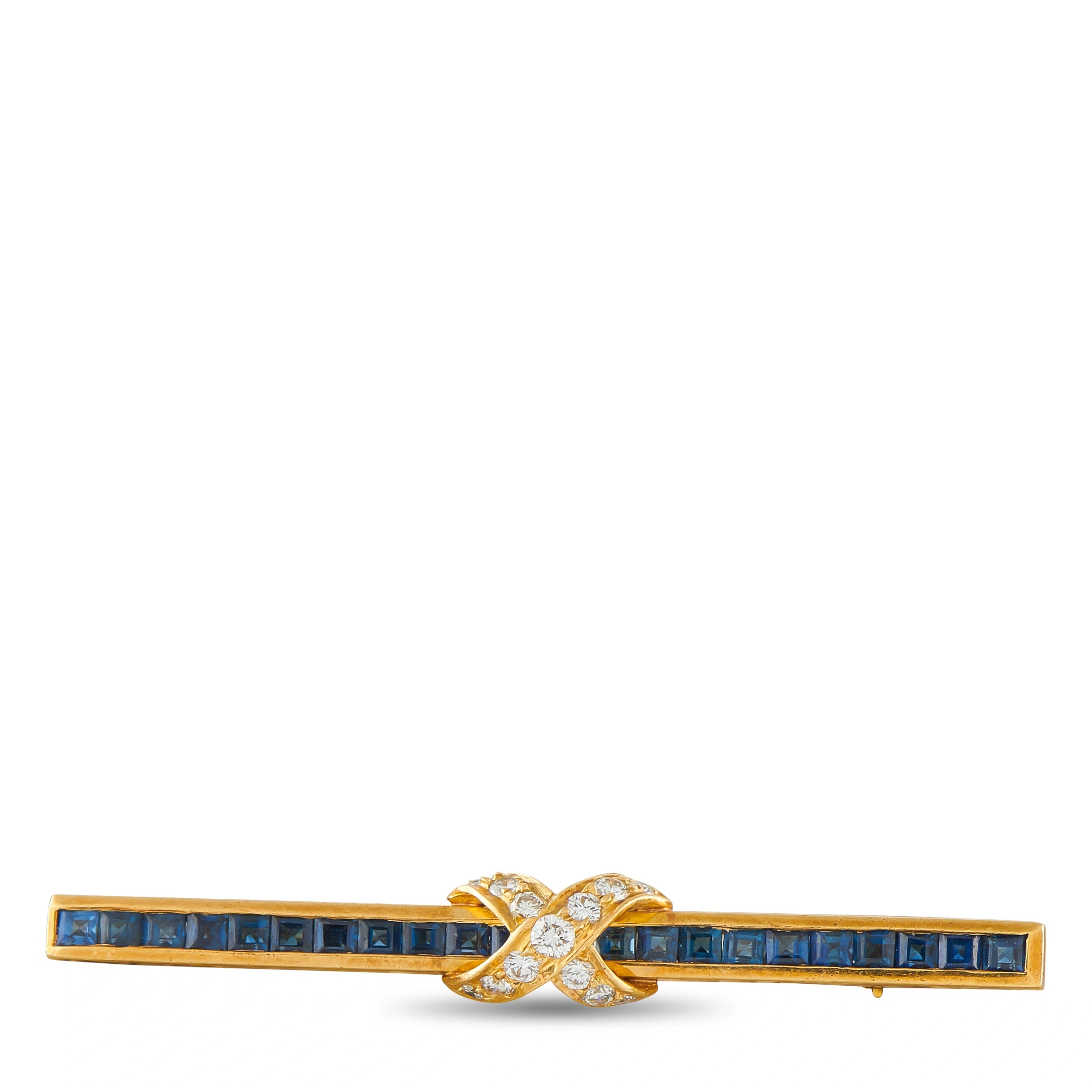 18K Yellow Gold 0.30ct Diamond and Sapphire Pin