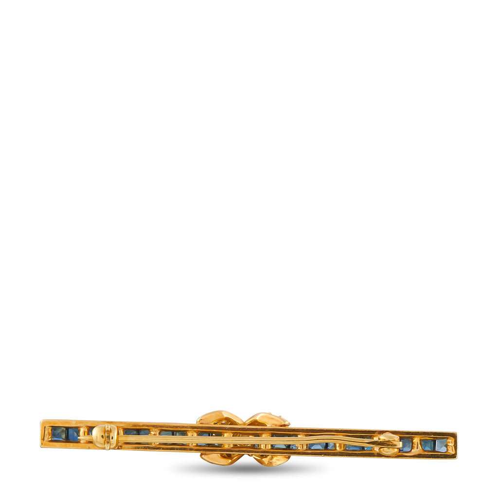 18K Yellow Gold 0.30ct Diamond and Sapphire Pin