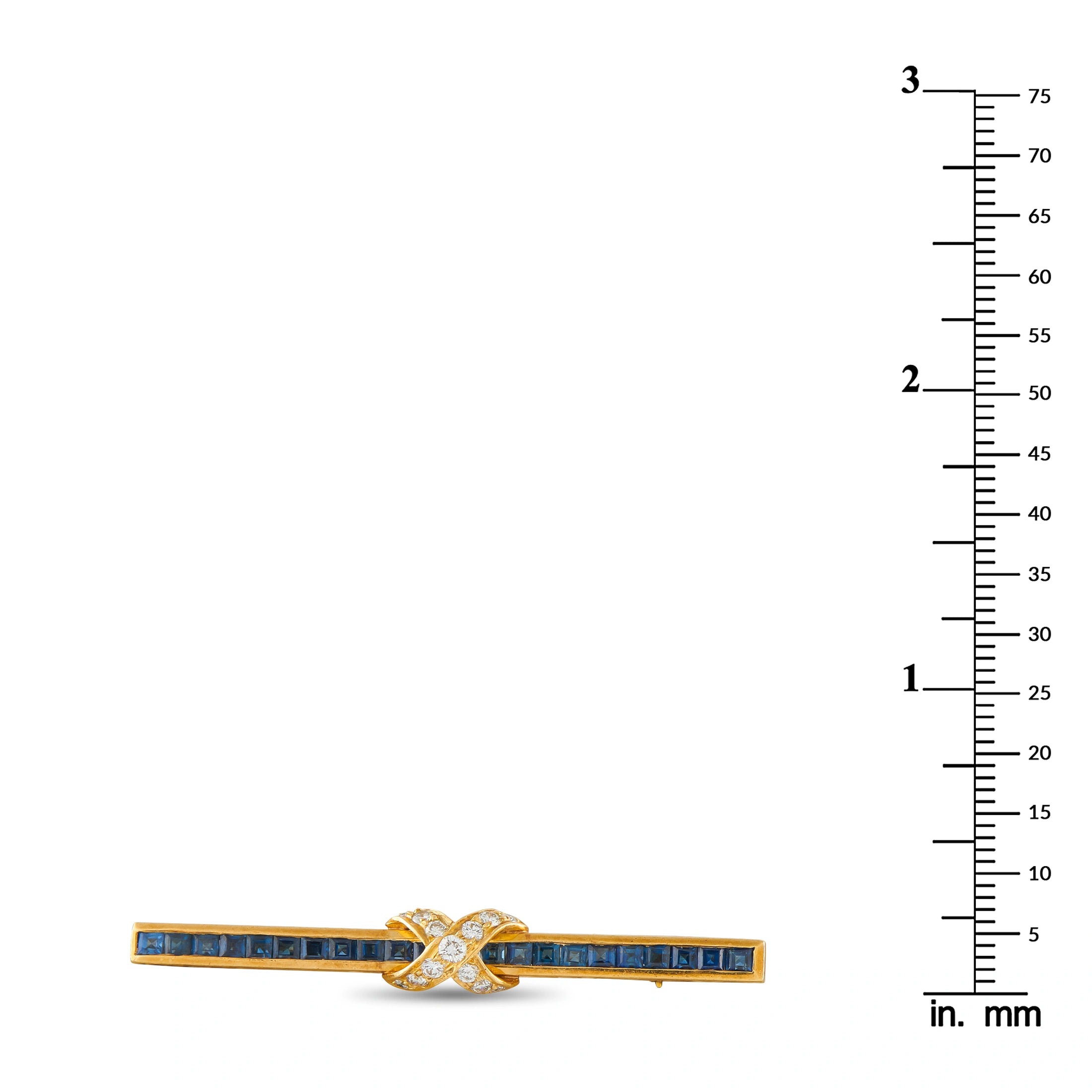 18K Yellow Gold 0.30ct Diamond and Sapphire Pin