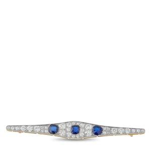 18K Yellow Gold 2.70ct Diamond and Sapphire Brooch