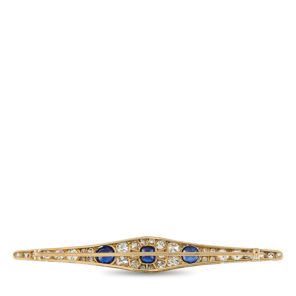 18K Yellow Gold 2.70ct Diamond and Sapphire Brooch