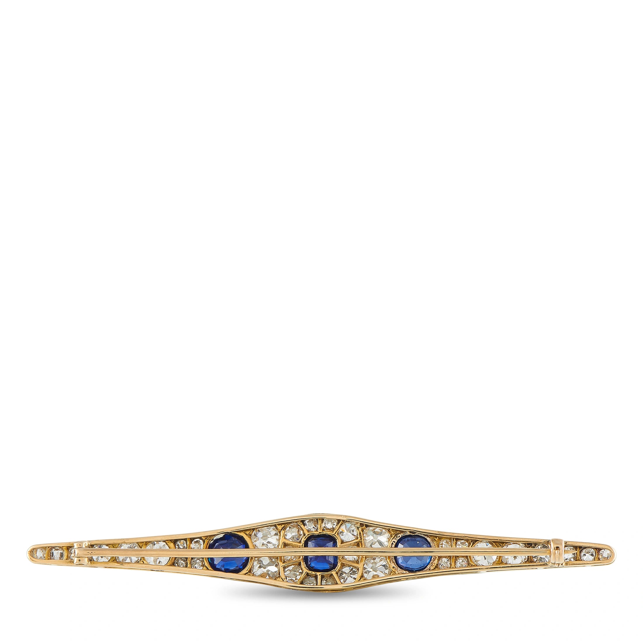 18K Yellow Gold 2.70ct Diamond and Sapphire Brooch