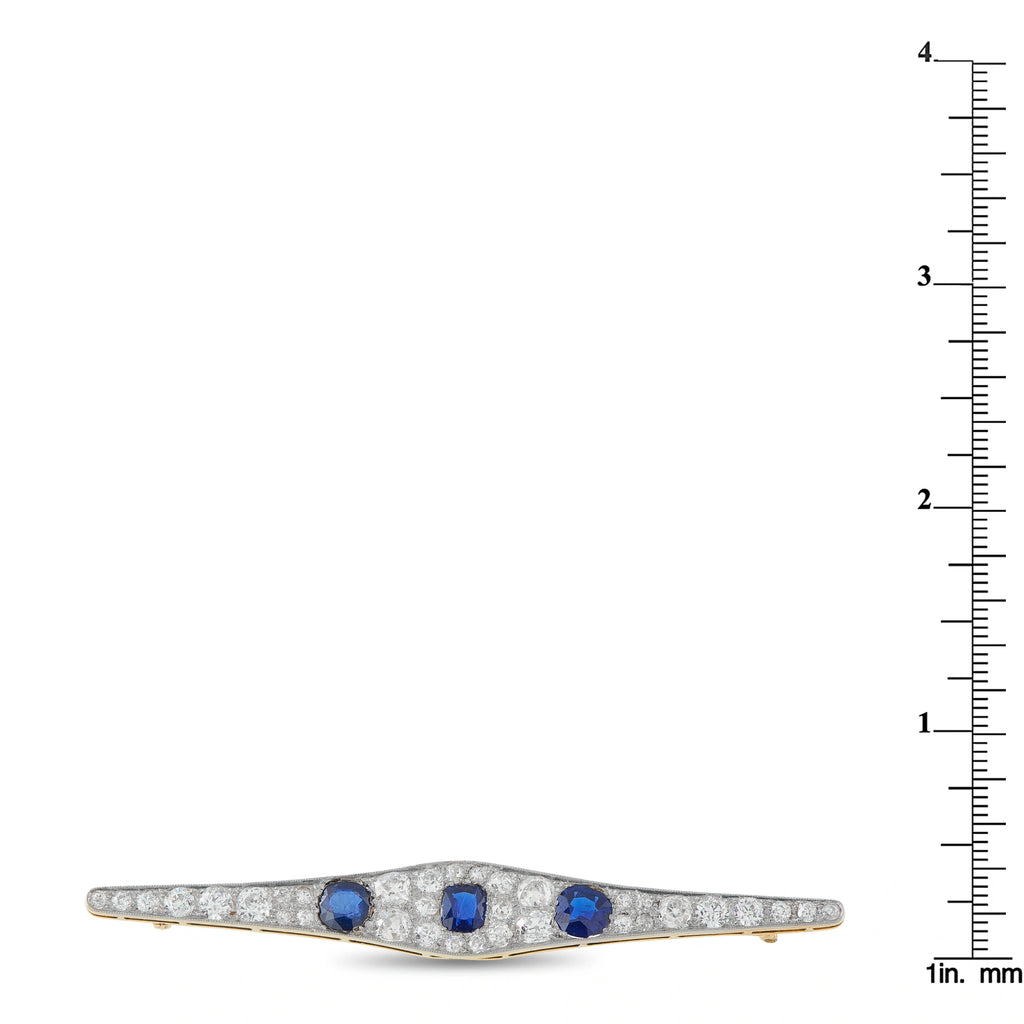 18K Yellow Gold 2.70ct Diamond and Sapphire Brooch