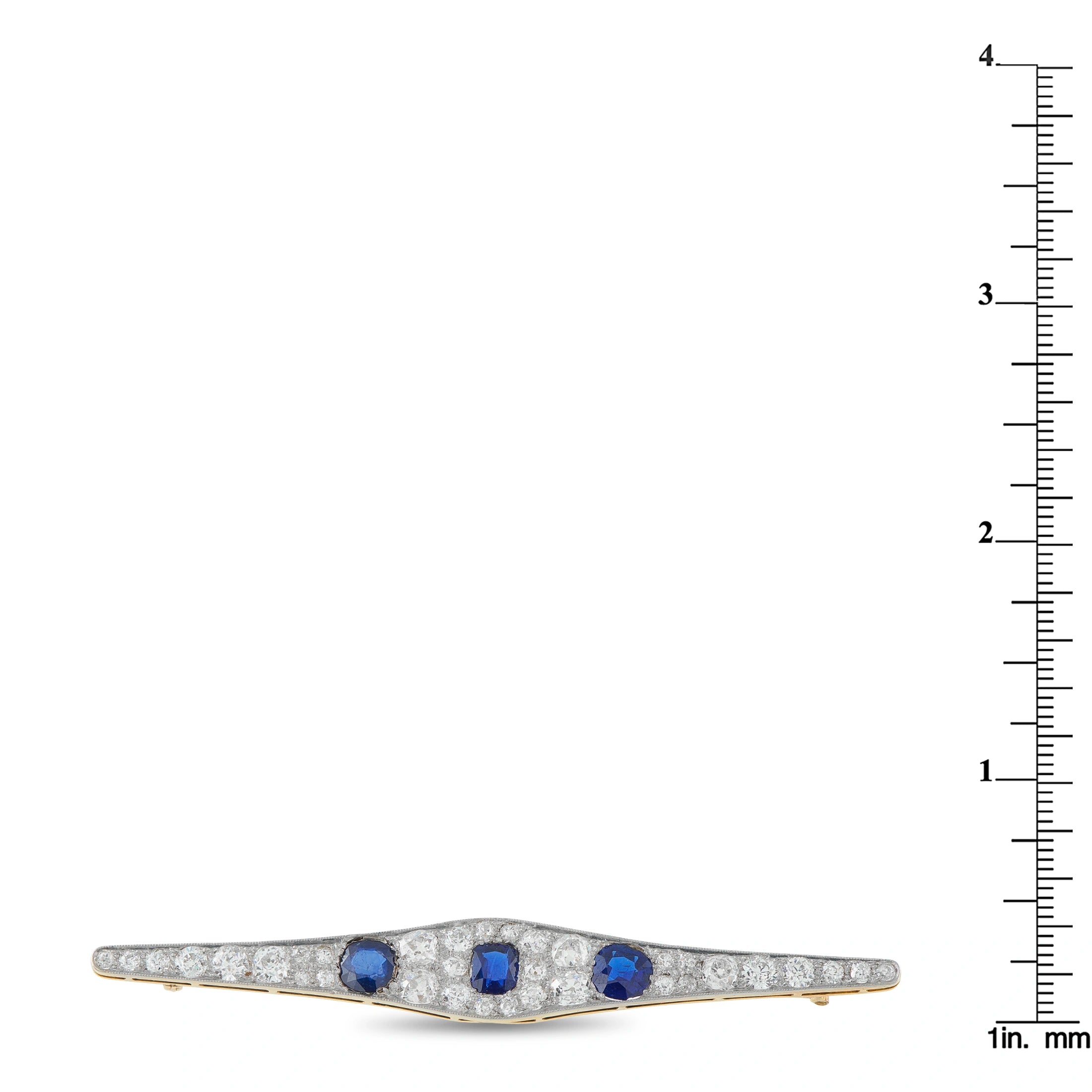 18K Yellow Gold 2.70ct Diamond and Sapphire Brooch