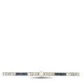 Antique style 18K yellow gold bar brooch with diamonds, blue sapphires, round pearl