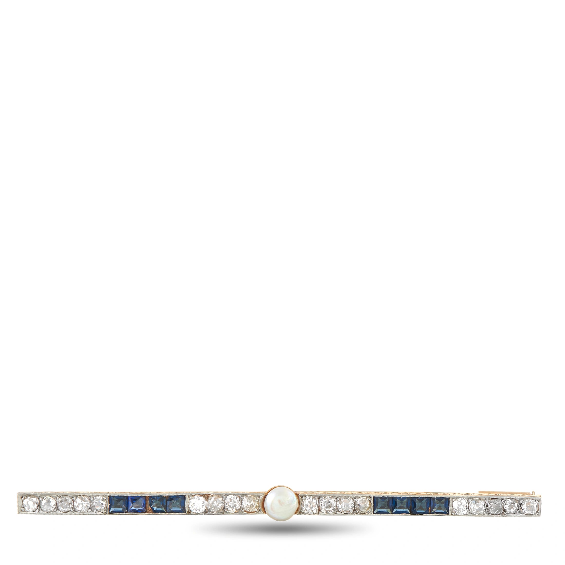 Antique 18K Yellow Gold 1.40ct Diamond and Sapphire Brooch
