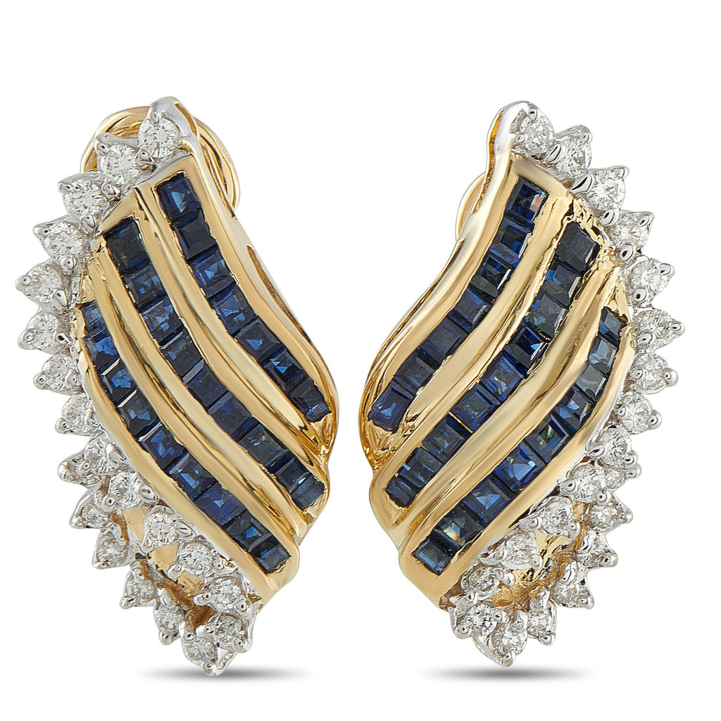 Exclusive 18K Yellow Gold 0.60ct Diamond and Sapphire Clip-On Earrings MF01-102125 – A dramatic wing-shaped design makes thes