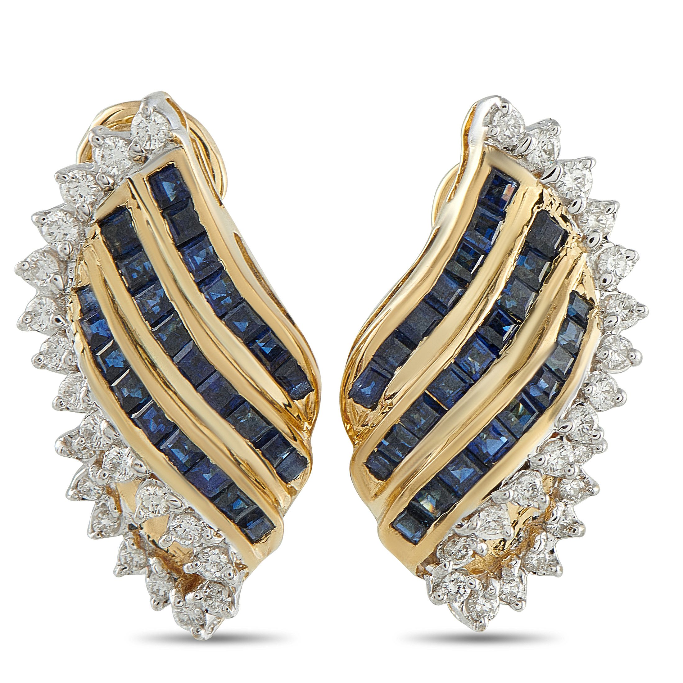 Exclusive 18K Yellow Gold 0.60ct Diamond and Sapphire Clip-On Earrings MF01-102125 – A dramatic wing-shaped design makes thes