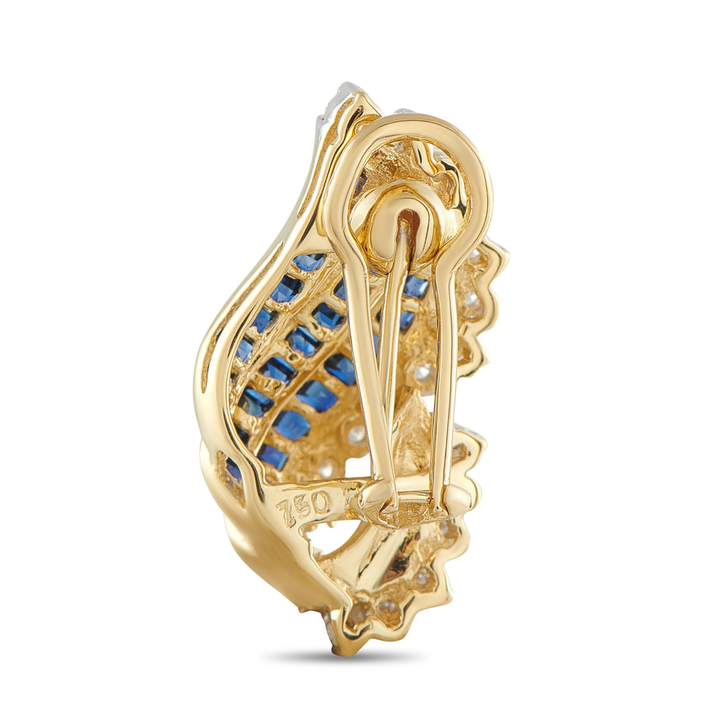 Exclusive 18K Yellow Gold 0.60ct Diamond and Sapphire Clip-On Earrings