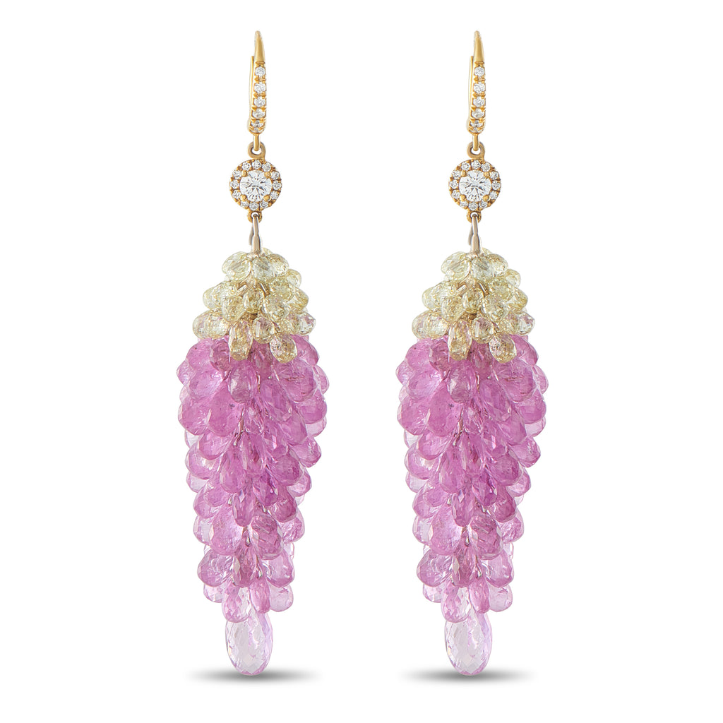 18K Yellow Gold 6.60ct Diamond and Sapphire Earrings